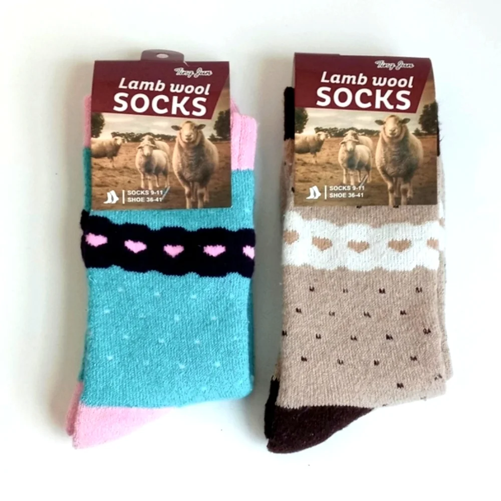 2 Pairs Of Lamb Wool Socks in Blue and Beige Size 9 - 11 (Shoe 36 - 41)